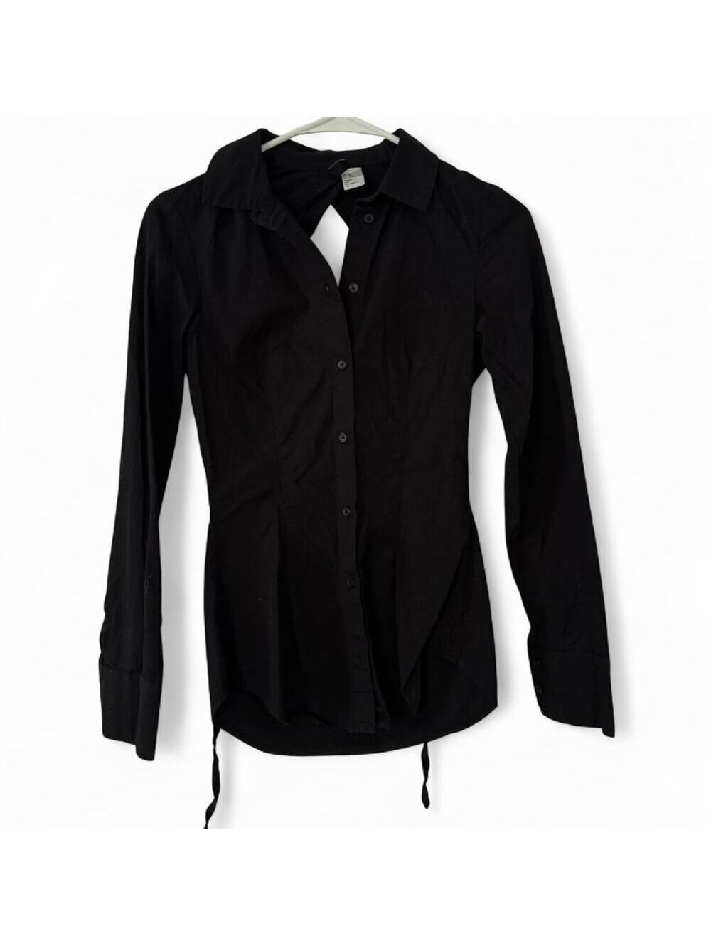 H&M Black Cotton Back Cut Out Office Siren Long Sleeve Button Down Size XXS